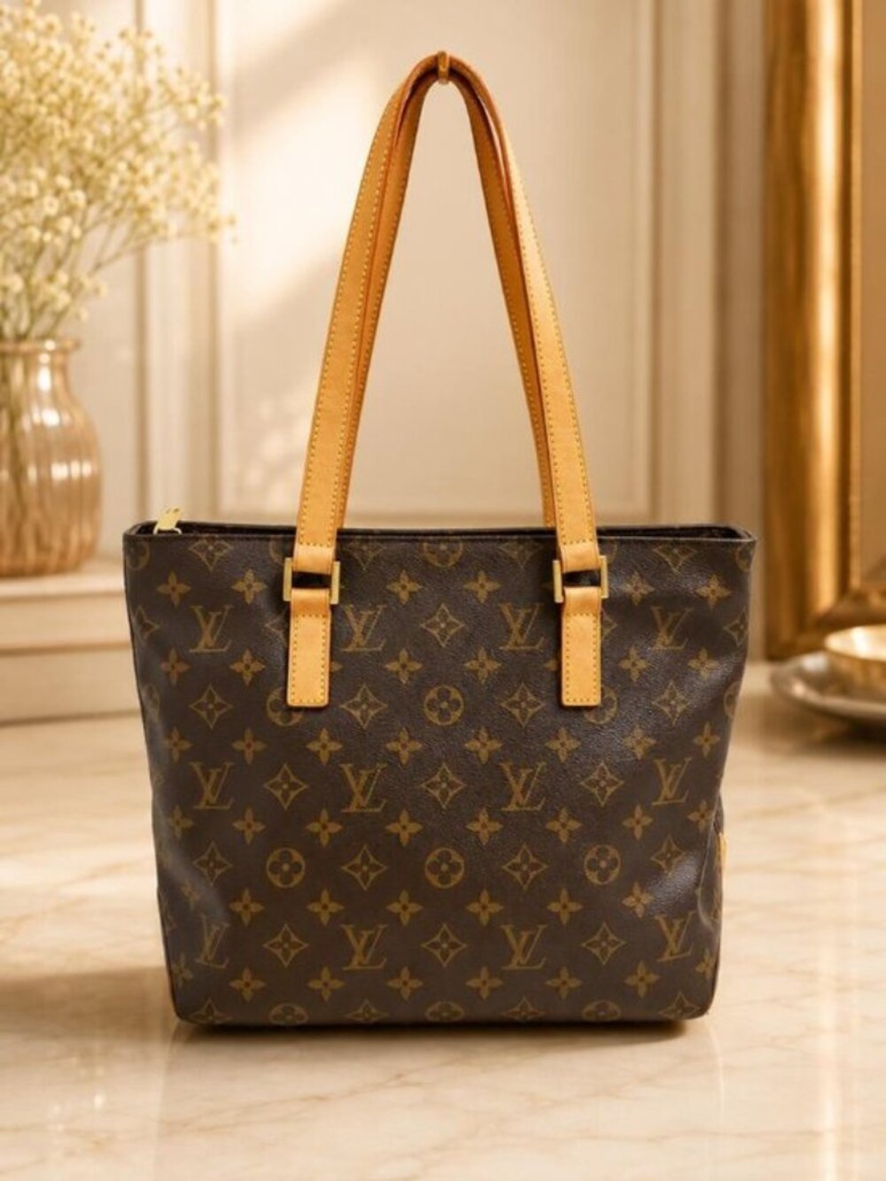 Authentic Louis Vuitton Cabas Piano Monogram Canvas Shoulder Tote Bag